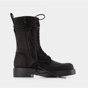 Ann Demeulemeester, Schoenen, Heren, Zwart, 41 1/2 EU, Leer, Maxim Enkellaarsjes in Black Leather