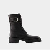 Ann Demeulemeester, Cisse Combat Boots - Leer - Zwart Zwart, Dames, Maat:36 EU