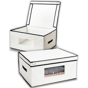 IPEA Boîte de rangement pliable de 50 cm en tissu pour armoire pour vêtements et objets – Organisateur de rangement avec couvercle et fenêtre pour ranger vos vêtements, couvertures