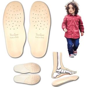 Orthopedische inlegzolen voor kinderen, echt leer, voetboog en hielverhoging van latex, Italiaans product, geurremmend leer, platte voeten (24 EU)