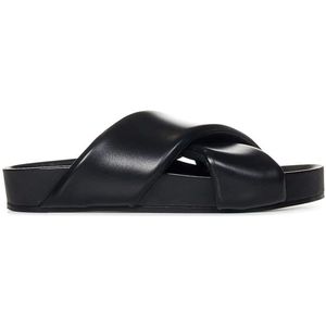 Jil Sander, Schoenen, Heren, Zwart, 41 EU, Leer, Zwarte Leren Instap Sandalen