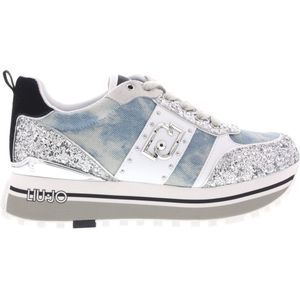 Scarpe sneaker Liu-Jo Maxi Wonder 71 denim/ glitter/ cow suede denim/silver donna DS24LJ14 BA4055 TX393 40