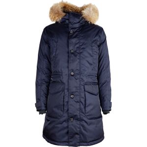 add, Mantels, Heren, Blauw, L, Nylon, Lange Donsjas met Bont Capuchon