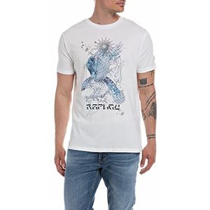 Replay Heren T-shirt korte mouwen met print, 001, wit, S