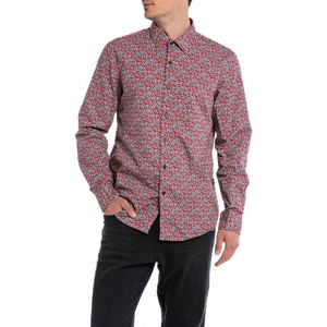 REPLAY - Bedrukt Recht Hemd - Rood - Katoen