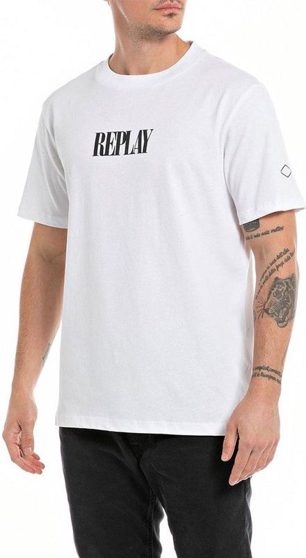 REPLAY - Recht T-shirt - Wit - Katoen - Korte Mouwen