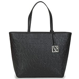 Armani Exchange, Tassen, Dames, Zwart, ONE Size, Polyester, Stijlvolle Zwarte Shopper Tas met Logo Bedel