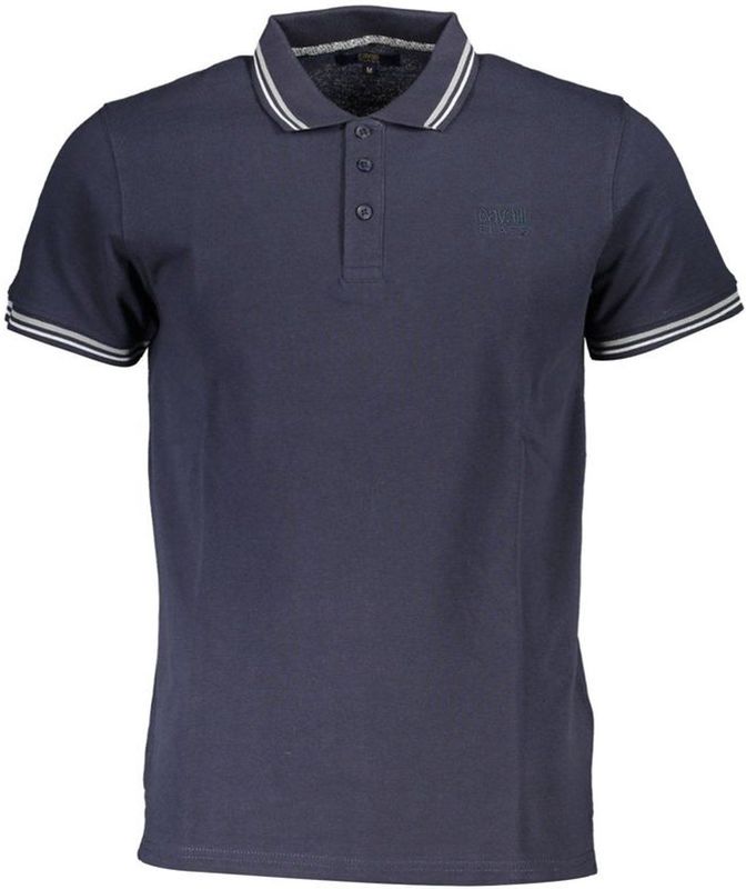 Cavalli Class - Polo Shirt - Marineblauw - Katoen/Polyester/Elastaan - Dubbel Tipped Kraag
