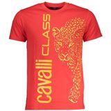 Cavalli Class - Rood Katoenen T-shirt - Heren - Met Logo Print