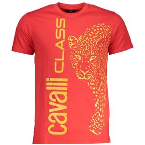 Cavalli Class - Rood Katoenen T-shirt - Heren - Met Logo Print