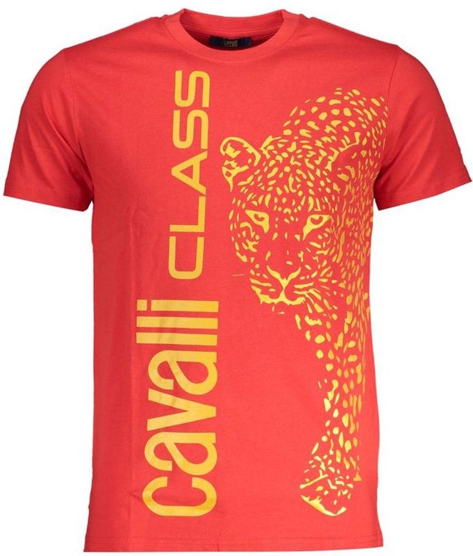 Cavalli Class - Rood Katoenen T-shirt - Heren - Met Logo Print