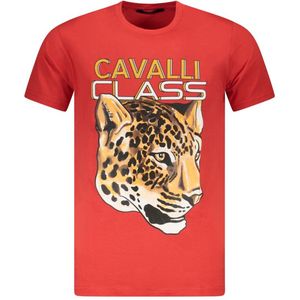 Cavalli Class - T-shirt - Rood - Korte Mouwen - Crew Neck - Leopard Head Graphic
