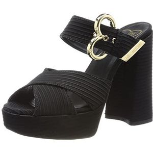 Love Moschino, Zwarte stoffen sandalen met gekruiste bandjes en hartvormige gesp Zwart, Dames, Maat:40 EU