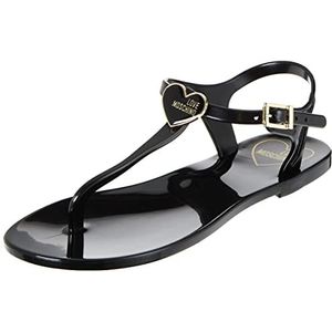 Love Moschino, Platte sandalen voor vrouwen - Stijl Ja 16011G1Gi 37 Zwart, Dames, Maat:37 EU