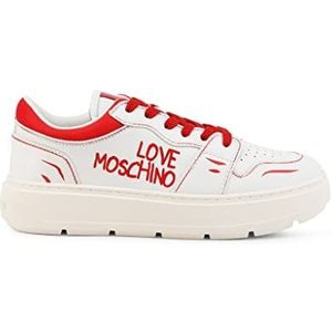 Love Moschino, Schoenen, Dames, Wit, 40 EU, Leer, Dames Leren Sneakers - Lente/Zomer Collectie