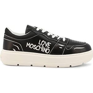 Love Moschino, Schoenen, Dames, Zwart, 40 EU, Leren sneakers met vrouwelijke touch