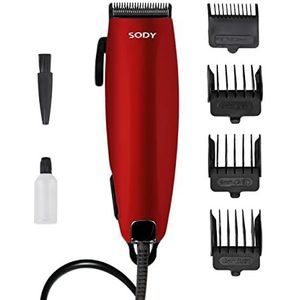 SODY Elektrische tondeuse voor heren, professionele tondeuse met roestvrijstalen mesjes, 10 W vermogen, snoer, voor baard, hoofd, lichaam trimmen en stylen