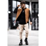 Frilivin - Heren Tussenjas - Lichtbruin en Zwart - Bomberjack - Polyester