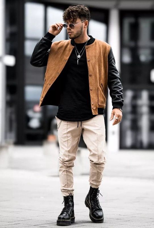 Frilivin - Heren Tussenjas - Lichtbruin en Zwart - Bomberjack - Polyester