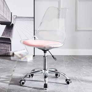 NaKeah Acryl Clear Desk Chair, moderne kleine schattige armloze ijdelheid rollende plastic stoel thuis bureaustoelen kussen met verstelbare hoogte en wielen,B