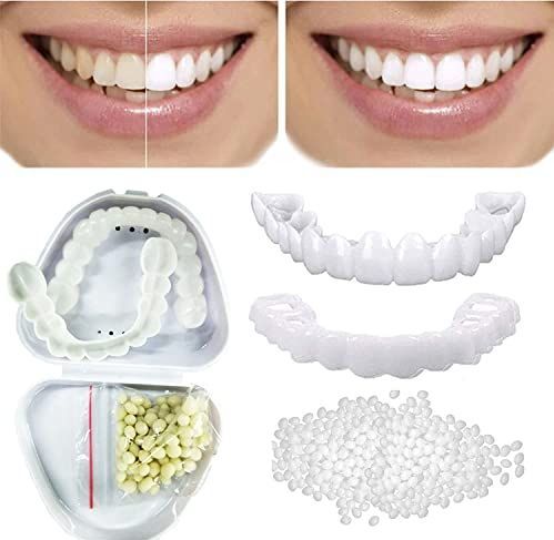 2 Paar Instant Veneers Nep-Tanden, Kunstgebit Fineren Boven- En Onder Prothese Siliconen Tand Tandprothesen Tijdelijke Prothesen Alternatieve Prothesen Voor Mannen En Vrouwen