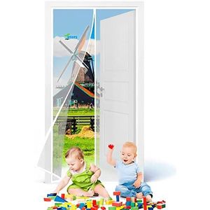 Magnetische horren voor deur gaasdeur, 200 x 245 cm met heavy duty gaas houd insecten buiten, sluit automatisch af zonder te boren【Wit】