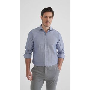 YVES ENZO - Slim Fit Overhemd - Blauw - SOFT TOUCH - Strijkvrij
