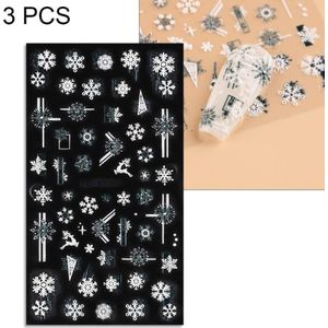 3 STKS 5D Relif Nagelstickers Kerst Sneeuwvlok Elk Nagelstickers (5D-K120)