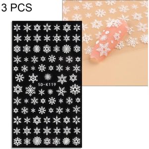 3 STKS 5D Relif Nagelstickers Kerst Sneeuwvlok Elk Nagelstickers (5D-K119)