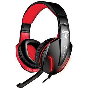 Techmade FL1 Hoofdtelefoon Oortelefoon 3,5 mm Aansluiting Zwart, Rood (Bedraad), Gaming headset, Zwart, Rood