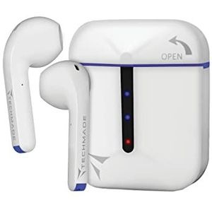 Techmade Draadloze koptelefoon oplader compatibel met stemassistenten, geïntegreerde microfoon (Wh (Draadloze), Koptelefoon, Wit, Blauw