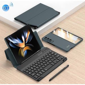 For Samsung Galaxy Z Fold4 GKK Magnetic Folding Bluetooth Keyboard Leather Case with Pen + Phone Case (Dark Green)