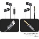 USAMS EP-46 Mini Type-C / USB-C aluminiumlegering in-ear Wired oortelefoon  lengte: 1 2 m