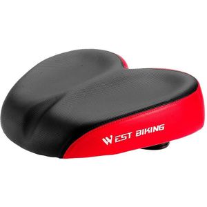 WEST BIKING Fiets Verbreed en Comfortabel Schokabsorberend Zadel (Zwart Rood)