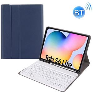 Ronde dop Bluetooth-toetsenbord lederen tas met pensleuf  zonder touchpad voor Samsung Galaxy Tab A7 10.4 2020 (donkerblauw + wit toetsenbord)