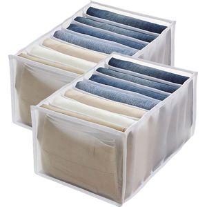 2 x jeansvak opbergdoos kast, kledinglade net verdeeldoos kledingkast kledingorganizer, 7 vakken, opvouwbare lade wasbaar huishouden (wit, L (36 * 25 * 20 cm)