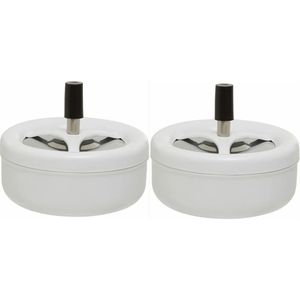 2x stuks ronde draaiasbakken/terras asbakken Wit RVS 12 x 12 x 7 cm - Buiten asbakken