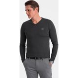 Ombre - Heren V-Hals Sweater - Ribgebreide Boorden - Donkergrijs - Italianstyle
