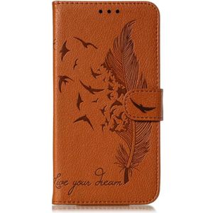 Voor Motorola Moto G5 Plus 5G Feather Pattern Litchi Texture Horizontale Flip Lederen case met Wallet & Holder & Card Slots(Bruin)