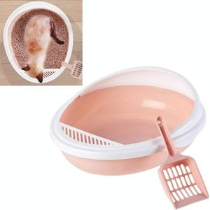 Pet Levert Semi-Afgesloten afneembare Splash-Proof Kattenbak Kattentoilet met Kattenbakje Scoop (Roze)