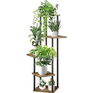 5 Tier Hoge Metalen Plantenstandaard voor Binnen en Buiten Planten, 41.8 Inch Plantenstandaard Hoek Plantenstandaard Display Rek, Roestvast Stalen Plantenrek voor Patio Balkon Tuin