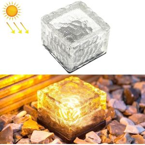 Solar Powered Square Tempered Glass Outdoor LED Begraven Licht Tuin Decoratie Lamp IP55 Waterdicht Grootte: 7 x 7 x 5cm (Warm Wit)