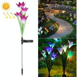 Gesimuleerde Lily Flower 4 Heads Solar Powered Outdoor IP55 Waterproof LED Decorative Lawn Lamp  Wit Licht (Paars)