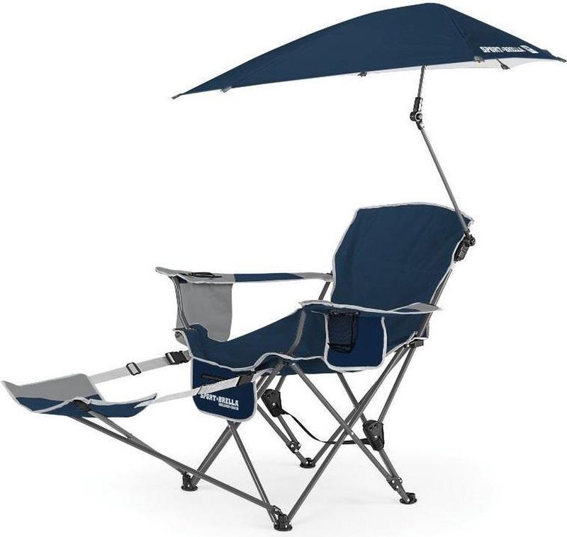 Sport-Brella Verstelbare Campingstoel - Visstoel - Strandstoel met Parasol - Blauw