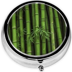 Groene Bamboe Print Pillendoos Ronde Metalen Pil Case 3 Compartiment Leuke Draagbare Reizen Pillendoos Mini Geneeskunde Opbergdoos voor Pocket Purse