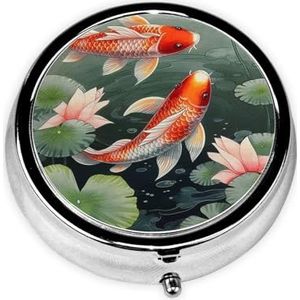 Lotus karper Print Pillendoos Ronde Metalen Pil Case 3 Compartiment Leuke Draagbare Reizen Pillendoos Mini Geneeskunde Opbergdoos voor Pocket Purse