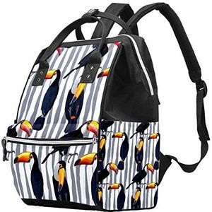 Multifunctionele Grote Baby Luiertas Rugzak,Toucans Grijze Strepen Patroon Luiertas Reizen Back Pack voor mama en papa