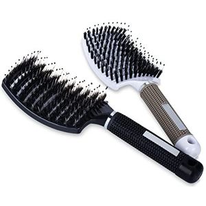 PetKids Haarborstel, wildzwijnborstel met gebogen haarontwarrende borstel, ontwarrende haarborstel voor vrouwen, voor dik, dun, krullend en nat haar