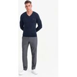 Ombre - Heren V-Hals Sweater - Ribgebreide Boorden - Navy - Italianstyle