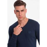 Ombre - Heren V-Hals Sweater - Ribgebreide Boorden - Navy - Italianstyle